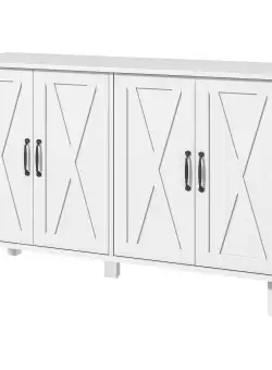 Dulap multifuncțional MDF cu 4 nivele cu 2 rafturi reglabile pentru sufragerie, bucătărie și intrare, 120x37x75 cm, alb HOMCOM | Aosom RO