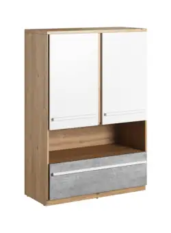 Dulap Piano Cu 2 Usi Si 1 Sertar, Stejar Nash, Alb Si Beton, 90 Cm