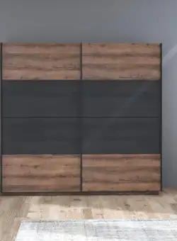 Dulap Rimrock Stejar Pamantiu Si Stejar Negru, 220 Cm