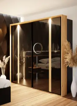 Dulap Tuberoze, Negru, Negru Super Lucios si Stejar Catania, 220.1 Cm