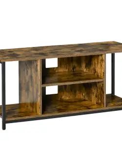 Dulap TV pana la 55'' cu Rafturi Deschise Scund pentru Living in Stil Industrial, Lemn si Otel, Maro Rustic HOMCOM | Aosom RO