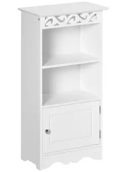 Dulapior pentru Baie din Lemn, Decor Floral Sculptat, Mobilier pentru organizare baie Alb HOMCOM | Aosom RO