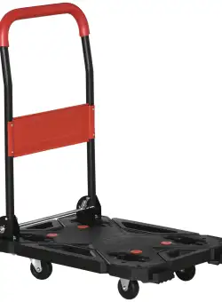 DURHAND Cărucior Transport Pliabil, Oțel și PP, 4 Roți, Capacitate 150kg, 70x52.5x90cm, Negru și Roșu | Aosom Romania