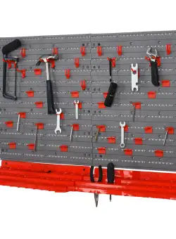 DURHAND Organizator de Scule de Perete 54 Bucăți cu 50 Cârlige, Cutie pentru Depozitare Scule Roșu Gri | Aosom Romania