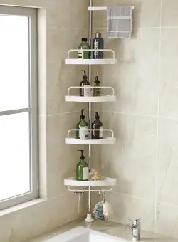 Etajera colt pentru baie si dus, 4 sau 5 rafturi, inaltime reglabila 260cm, montare pe colt