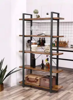 Etajera Cu 5 Polite Vintage, Negru Si Maro Rustic, 105 Cm