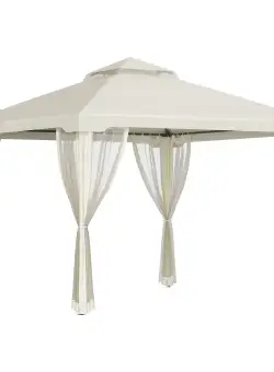 Foisor de Gradina Outsunny, Acoperis Dublu Plasa Tantari Pereti Laterali Bej 295x295x263cm | Aosom RO