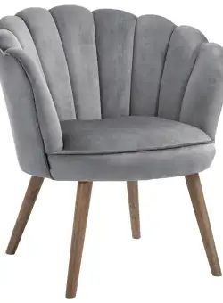 Fotoliu captusit HOMCOM cu spatar tip scoica si picioare din lemn, 66x72x79cm, Gri inchis | Aosom RO