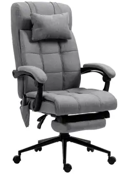 Fotoliu de birou cu încălzire cu 6 puncte de masaj și 5 moduri cu suport pentru picioare și spătar înclinabil la 155° gri Vinsetto | Aosom RO