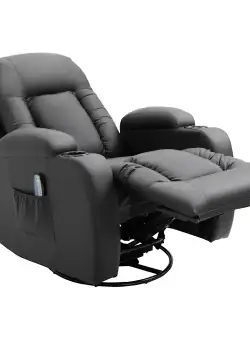 Fotoliu de masaj cu încălzire de relaxare HOMCOM, înclinabil 150° din piele artificială cu 8 puncte masaj, telecomandă 85x94x104cm negru | Aosom RO
