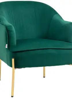 Fotoliu dormitor din material textil cu efect catifea cu picioare din otel auriu, 62x69x75 cm, verde HOMCOM | Aosom RO