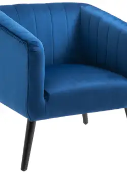 Fotoliu Modern HOMCOM Stil Nordic Invelis din Catifea si Picioare din Lemn, Albastru | Aosom RO