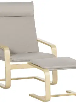 Fotoliu Relax cu suport pentru picioare, fotoliu din lemn si tesatura cu efect de in cu perna pentru tetiera, 67x69x100cm, gri HOMCOM | Aosom RO