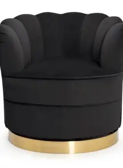 Fotoliu Sisi catifea rotativ negru/auriu H76 cm