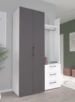 Garderoba Canberra Gri Wolfram Uni Si Alb, 134.2 Cm