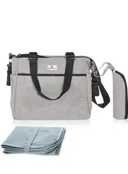 Geanta pentru accesoriile bebelusului Maya, 9 compartimente, cu bretea pentru umar, compartiment izoterm detasabil, Grey