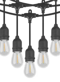 Ghirlanda Luminoasa de Exterior Techstar® 10M cu 15 Becuri LED, E26, 1W, Cablu cu Pendul Negru, Lumina Foarte Calda, 2200K, Conectabila 75M, Negru