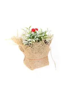 Ghiveci din iuta cu flori decorative, 10x10x14 cm