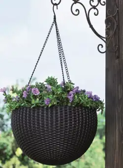 Ghiveci sferic suspendat imitatie ratan graphite Keter Cylinder 8.6 L