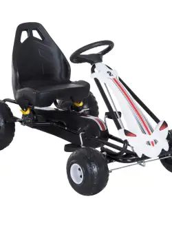 Go-Kart cu Pedale pentru Copii 3-6 ani, scaun reglabil, cu frana si ambreiaj, Plastic si Fier Alb si Negru HOMCOM | Aosom RO