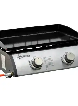 Gratar cu gaz si 2 arzatoare Outsunny, picioare reglabile, 6kW, 48.5x46x21cm, negru | Aosom RO