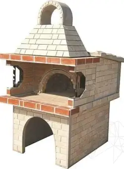 Gratar + Cuptor Integrat Mediteraneo (Carbune/Lemn, 208x120x155 cm, 1200 kg, piatra naturala Rhodos, caramida)