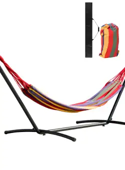 Hamac OutSunny Portabil cu suport din otel si bumbac multicolor