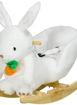 HOMCOM Balansoar Iepure pentru Copii, Scaun de Pluș cu Ham de Siguranță, Alb, 60x33x50cm | Aosom Romania