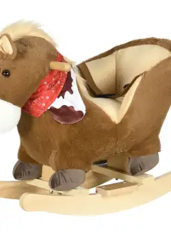 HOMCOM Balansoar pentru Copii cu Sunet Realist, Scaun de Pluș cu Ham de Siguranță, Maro, 60x33x50cm | Aosom Romania