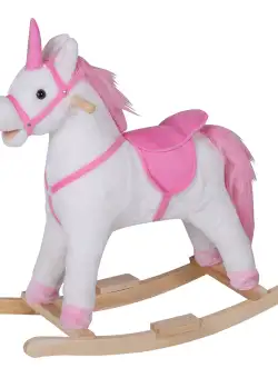 HOMCOM Balansoar Unicorn din Lemn pentru Camera Copiilor, Leagăn Confortabil din Pluș, Jucărie Educativă 78x28x68cm | Aosom Romania