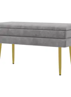 HOMCOM Banca de Depozitare Otomana, Tapiterie Catifelata cu Picioare in Tonuri Aurii, Banca de Depozitare pentru Camera de Zi, Intrare, Dormitor, Gri