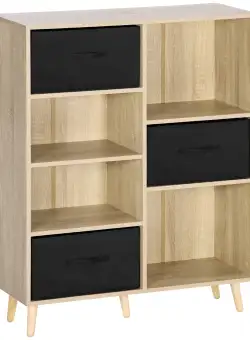 HOMCOM Bibliotecă cu 7 Compartimente, Dulap Multifuncțional cu Sertare Detașabile, 90x30x102.5 cm, Lemn | Aosom Romania