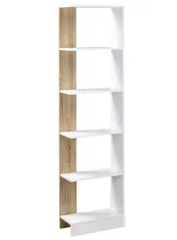 HOMCOM Bibliotecă de Perete cu 5 Rafturi și Dispozitiv Anti-Răsturnare din PAL 45x21x170 cm Alb Stejar | Aosom Romania
