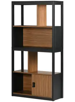 HOMCOM Biblioteca moderna cu 4 niveluri si rafturi de depozitare, nuc maro