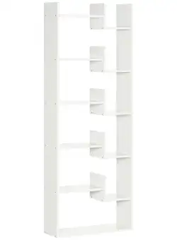 HOMCOM Biblioteca moderna cu 6 etaje cu 11 rafturi deschise din MDF si PAL, mobilier biblioteca pentru studiu si sufragerie, 61x21,6x162,6 cm, alb