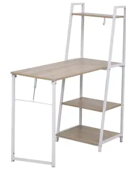 HOMCOM Birou cu Bibliotecă Integrată 3 Rafturi și Blat Pliabil Design Modern din Lemn și Metal pentru Acasă și Birou | Aosom Romania