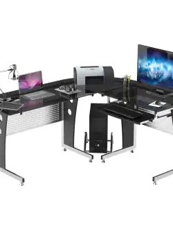 HOMCOM Birou de Colț Modern din MDF Metal și Sticlă, Design Ergonomic, Negru | Aosom Romania