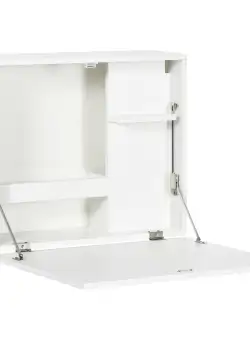 HOMCOM Birou Suspendat Pliabil cu Rafturi, Ideal pentru Spații Mici, Design Modern, Alb | Aosom Romania