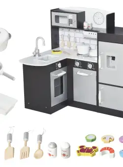 HOMCOM Bucătărie de Jucărie pentru Copii cu Accesorii, Efecte Realiste, Siguranță cu Margini Rotunjite, 86x64x84,5 cm | Aosom Romania