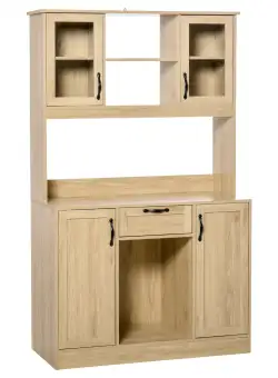 HOMCOM Bufet de Bucătărie Multifuncțional, cu Sertar, Dulapioare, Polițe, Suport Sticle, Lemn Stejar, 106x48x180 cm | Aosom Romania