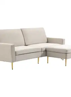 HOMCOM Canapea cu Taburet pentru Picioare, Canapea Extensibila cu 3 Locuri in Forma de L cu Spătar Reglabil pentru Camera de Zi, 213x91x83 cm, Crem