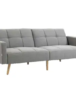 HOMCOM Canapea extensibila moderna cu 2 locuri cu picioare din lemn pentru camera de zi si camera de oaspeti, gri