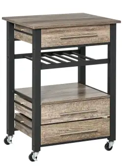 HOMCOM Cărucior Bucătărie cu 3 Sertare și Raft, Plăci de PAL, Design Modern, Culoare Stejar, 60x50x84.5cm | Aosom Romania