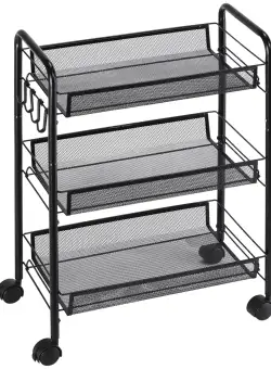 HOMCOM Cărucior de Bucătărie Multifuncțional cu 3 Niveluri, Coșuri Detașabile, 4 Roți, Oțel și Plastic PP, 45Lx26,5x63cm, Negru | Aosom Romania