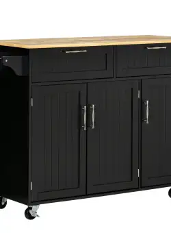 HOMCOM Carucior Modern pe Roti cu Sertare de Depozitare, Carucior Utilitar Rulant cu Rafturi Reglabile, Dulapuri si Suport Prosoape, Negru