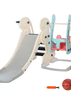 HOMCOM Centru de Activități pentru Copii cu Tobogan, Coș de Baschet și Leagăn, HDPE Non-Toxic, 220x160x120cm | Aosom Romania