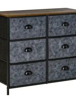 HOMCOM Comodă cu 6 Sertare, Material Textil, Stil Industrial, Cadru din Oțel, 80x30x70cm, Maro și Gri | Aosom Romania