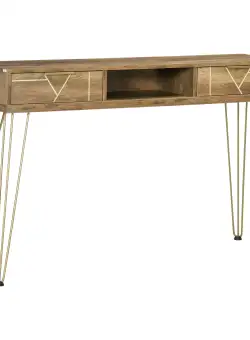 HOMCOM Consolă Modernă pentru Intrare și Living, din PAL și Oțel, cu Raft Deschis și 2 Sertare, 120x29x79 cm, Bronz | Aosom Romania