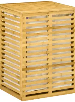 HOMCOM Cos de rufe din bambus, cu capac si sac de captuseala detasabil, cos de spalat, economiseste spatiu | AOSOM RO