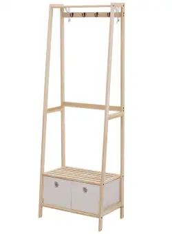 HOMCOM Cuier Multifuncțional cu Rafturi, Design Natural din Lemn, 58x36x168 cm | Aosom Romania